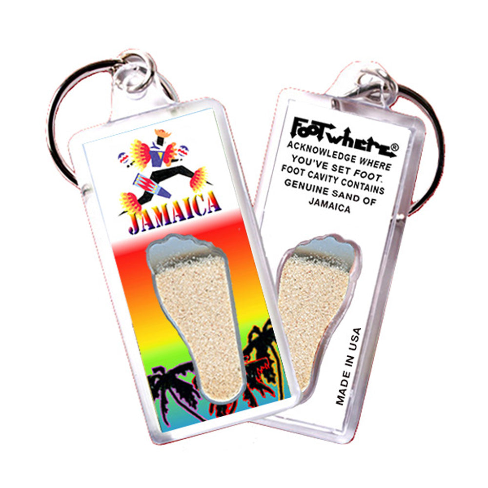 Jamaica FootWhere® Souvenir Keychain. 72 pieces/6 assorted styles.