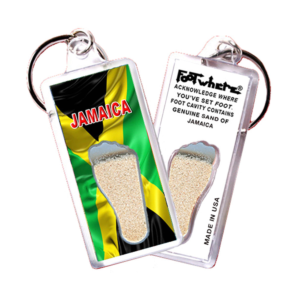 Jamaica FootWhere® Souvenir Keychain. 72 pieces/6 assorted styles.