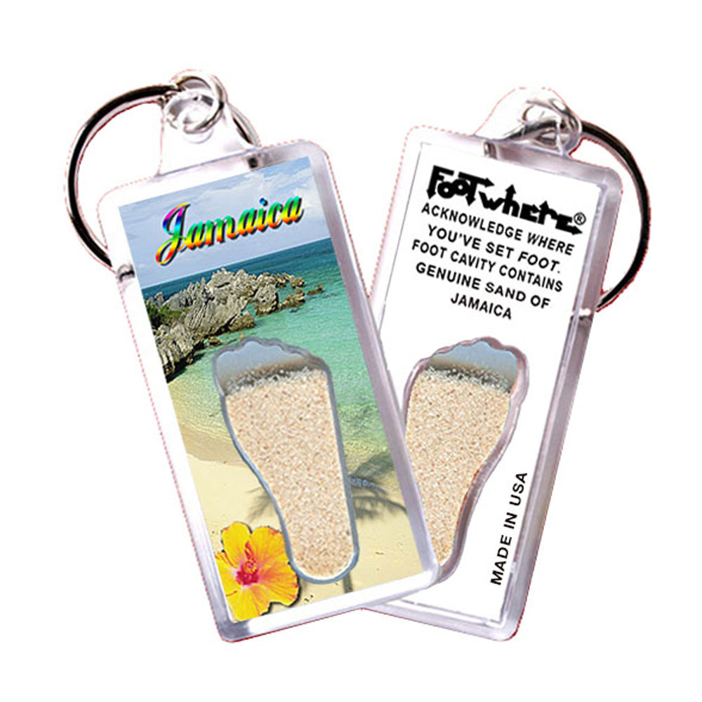 Jamaica FootWhere® Souvenir Keychain. 72 pieces/6 assorted styles.