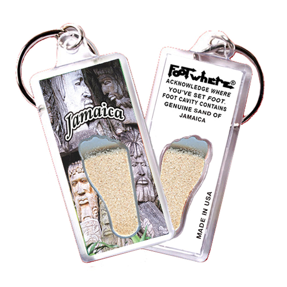 Jamaica FootWhere® Souvenir Keychain. 72 pieces/6 assorted styles.