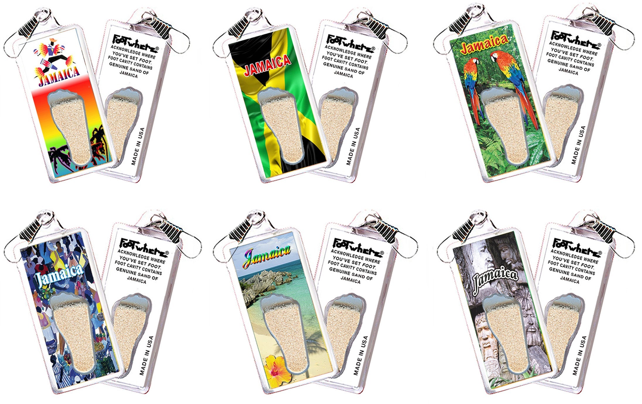 Jamaica FootWhere® Souvenir Zipper-Pull. 72 pieces/6 assorted styles.