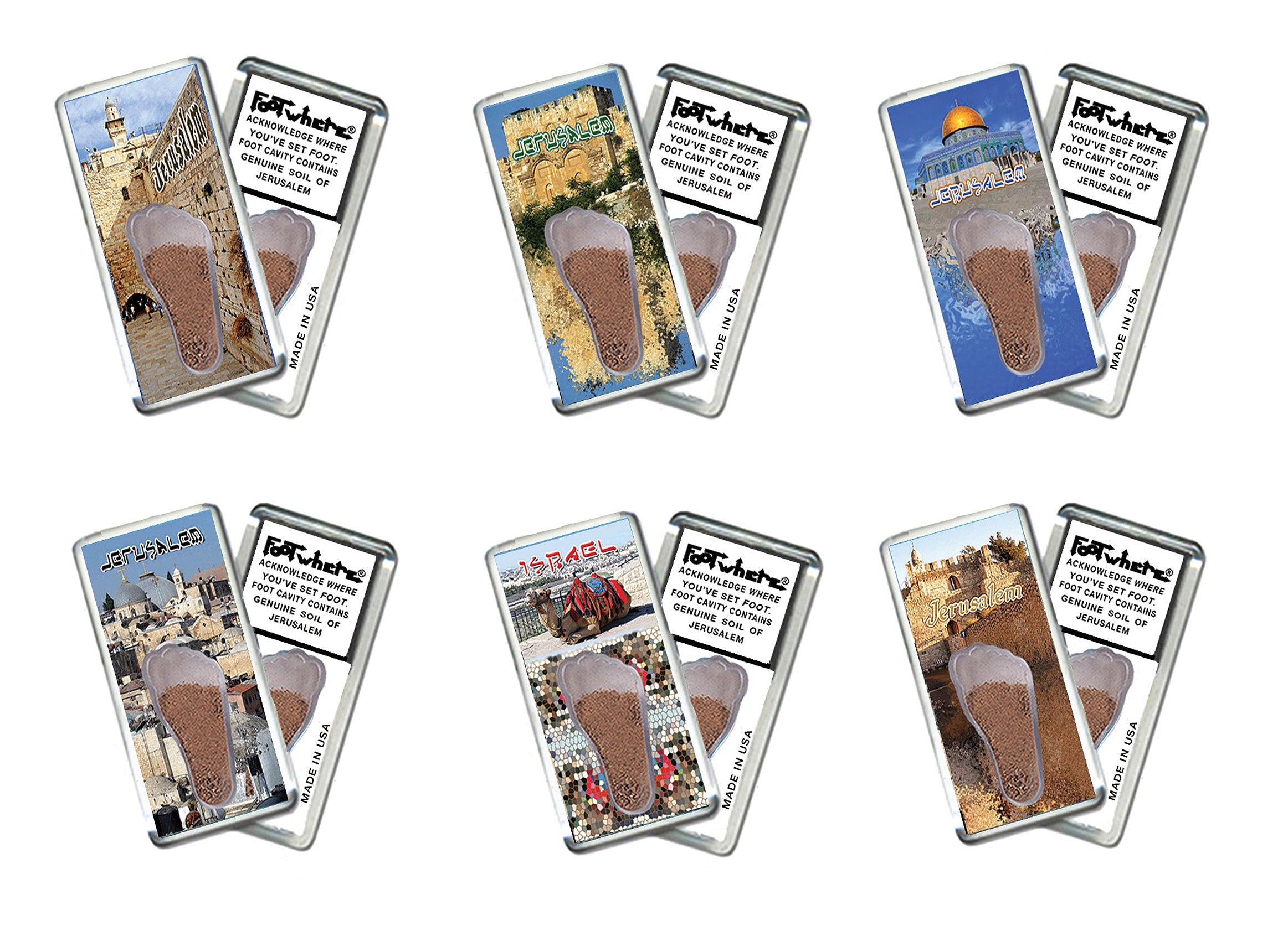 Jerusalem FootWhere® Souvenir Magnet. 72 pieces/ 6 assorted styles.