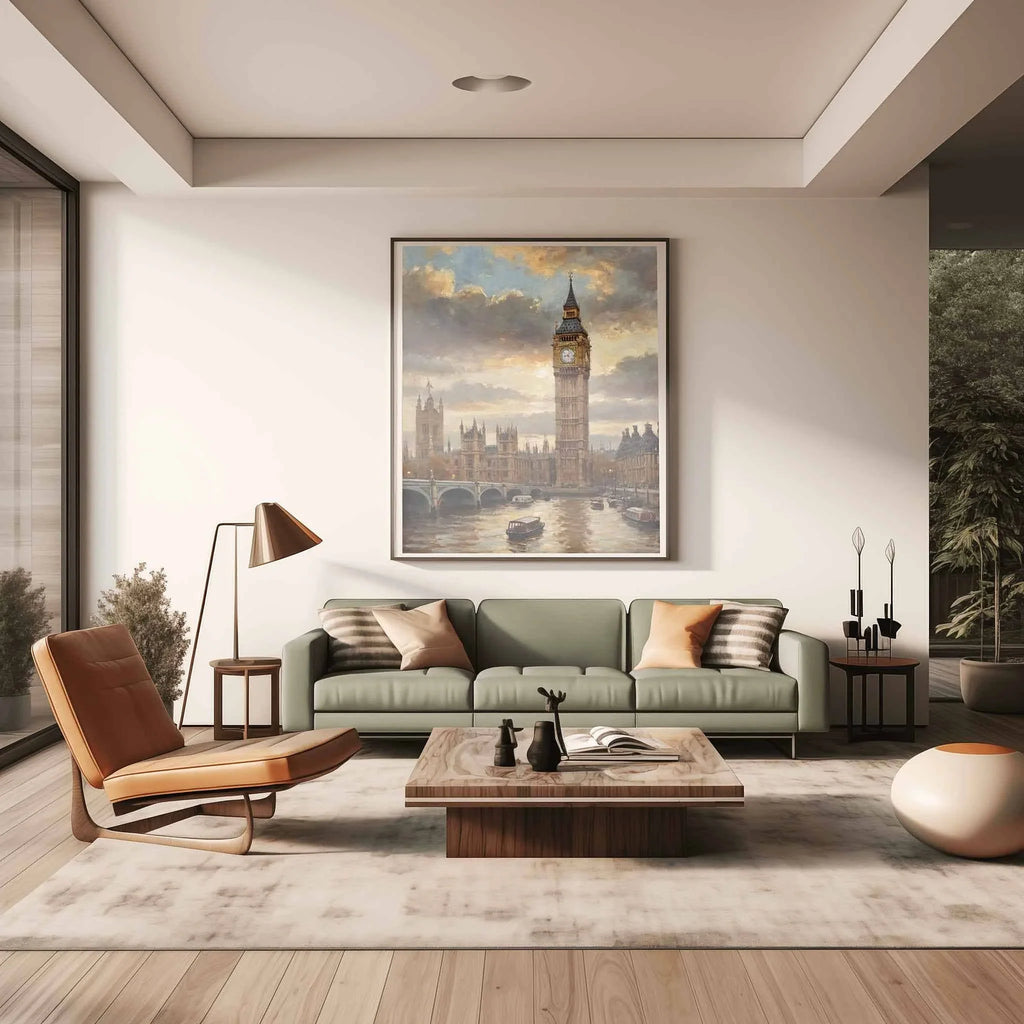 London Timeless: Iconic Big Ben & Westminster Palace Sunset Oil Painting