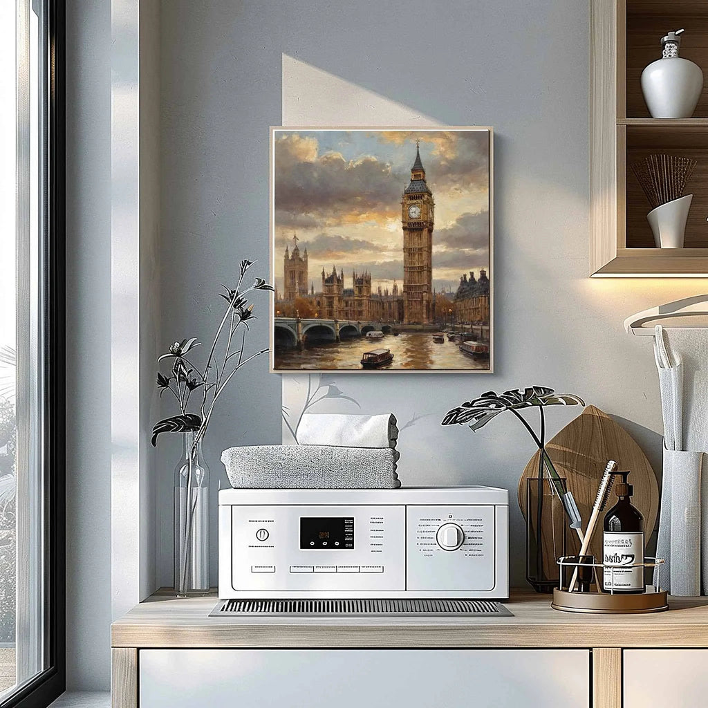 London Timeless: Iconic Big Ben & Westminster Palace Sunset Oil Painting