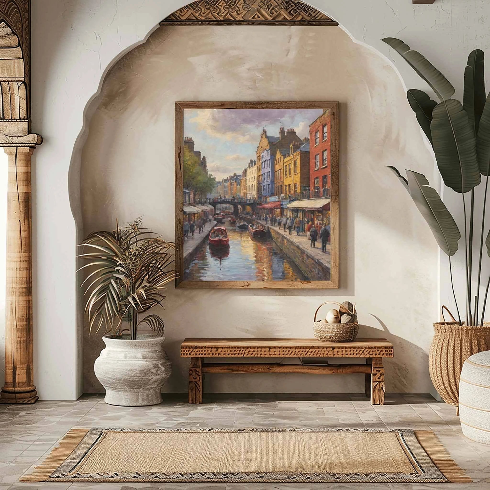 Camden Vibe: Historic Canal & Vibrant Market Life Oil Painting