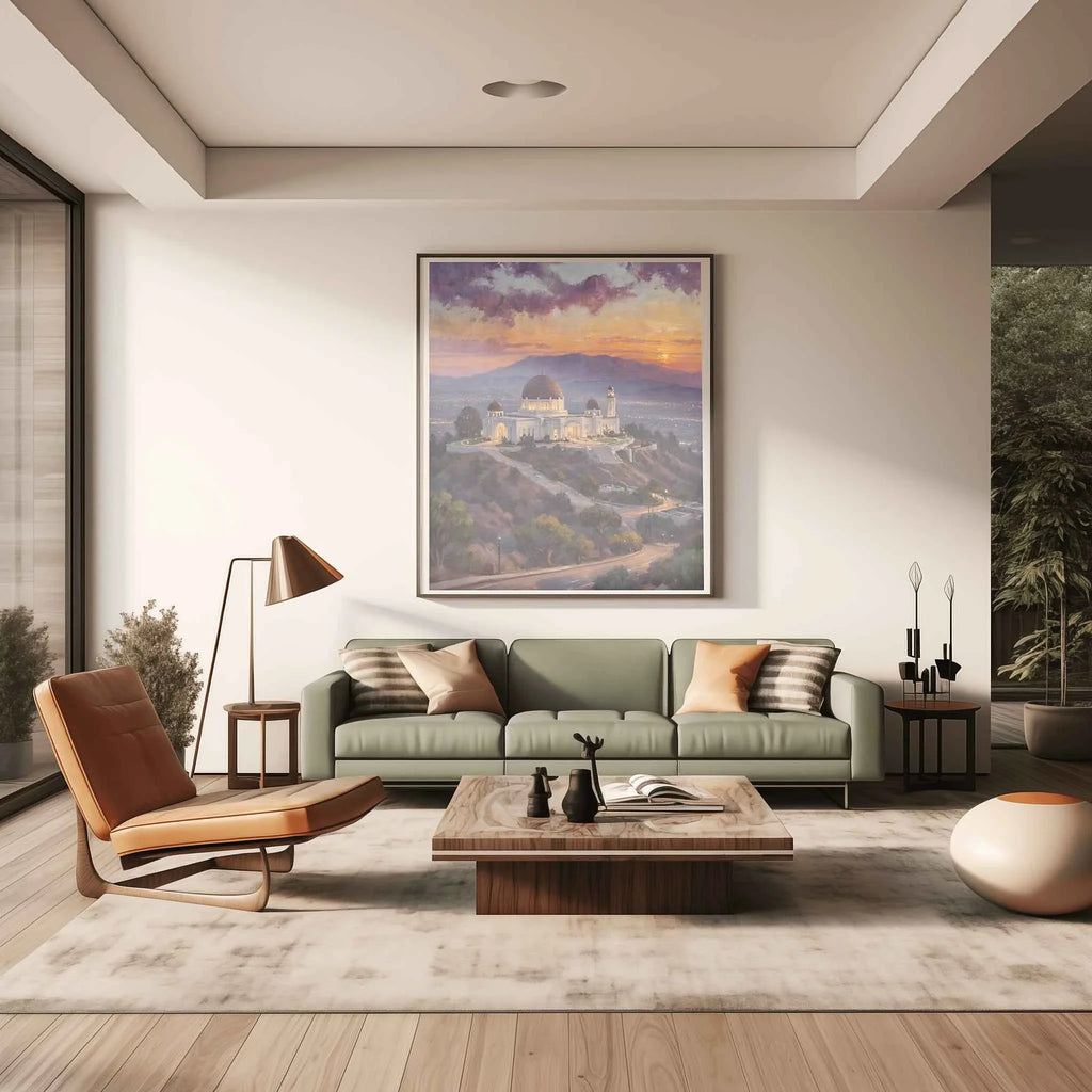 Celestial Sunset: Iconic Griffith Observatory & Los Angeles Panorama Oil Painting