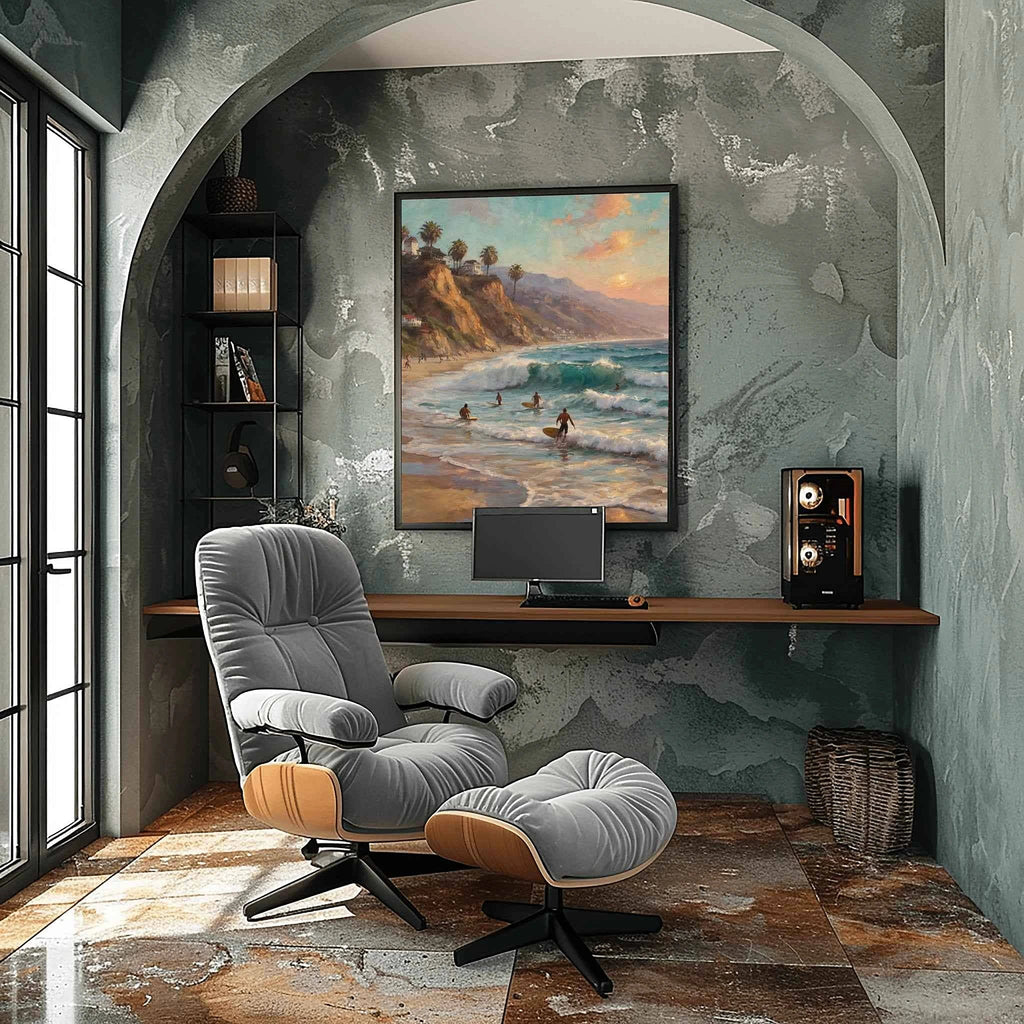 Malibu Surf Sunset: Iconic California Beach & Pacific Ocean Oil Painting