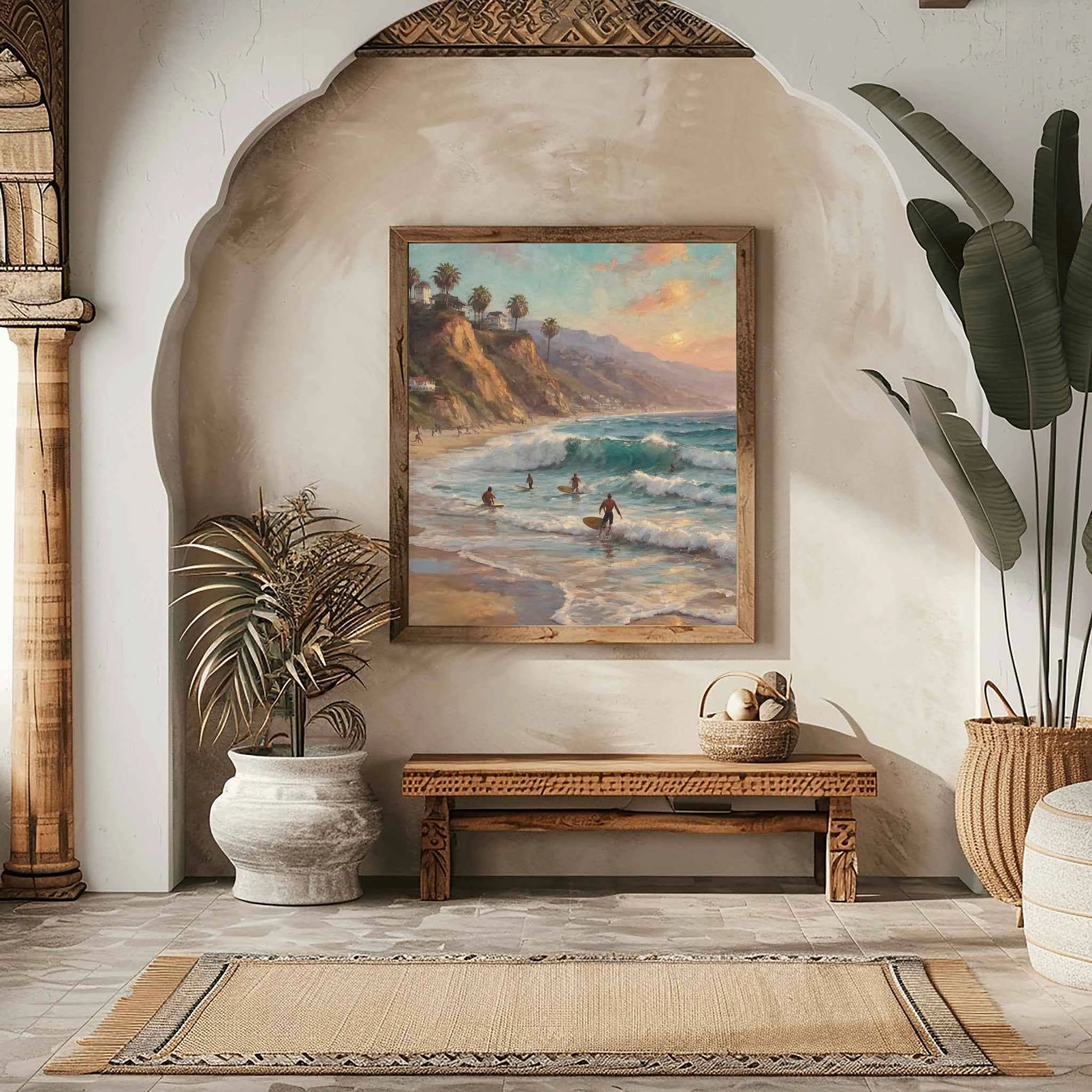 Malibu Surf Sunset: Iconic California Beach & Pacific Ocean Oil Painting