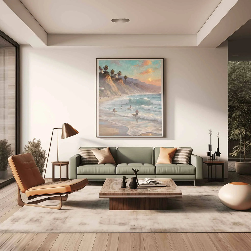 Malibu Surf Sunset: Iconic California Beach & Pacific Ocean Oil Painting
