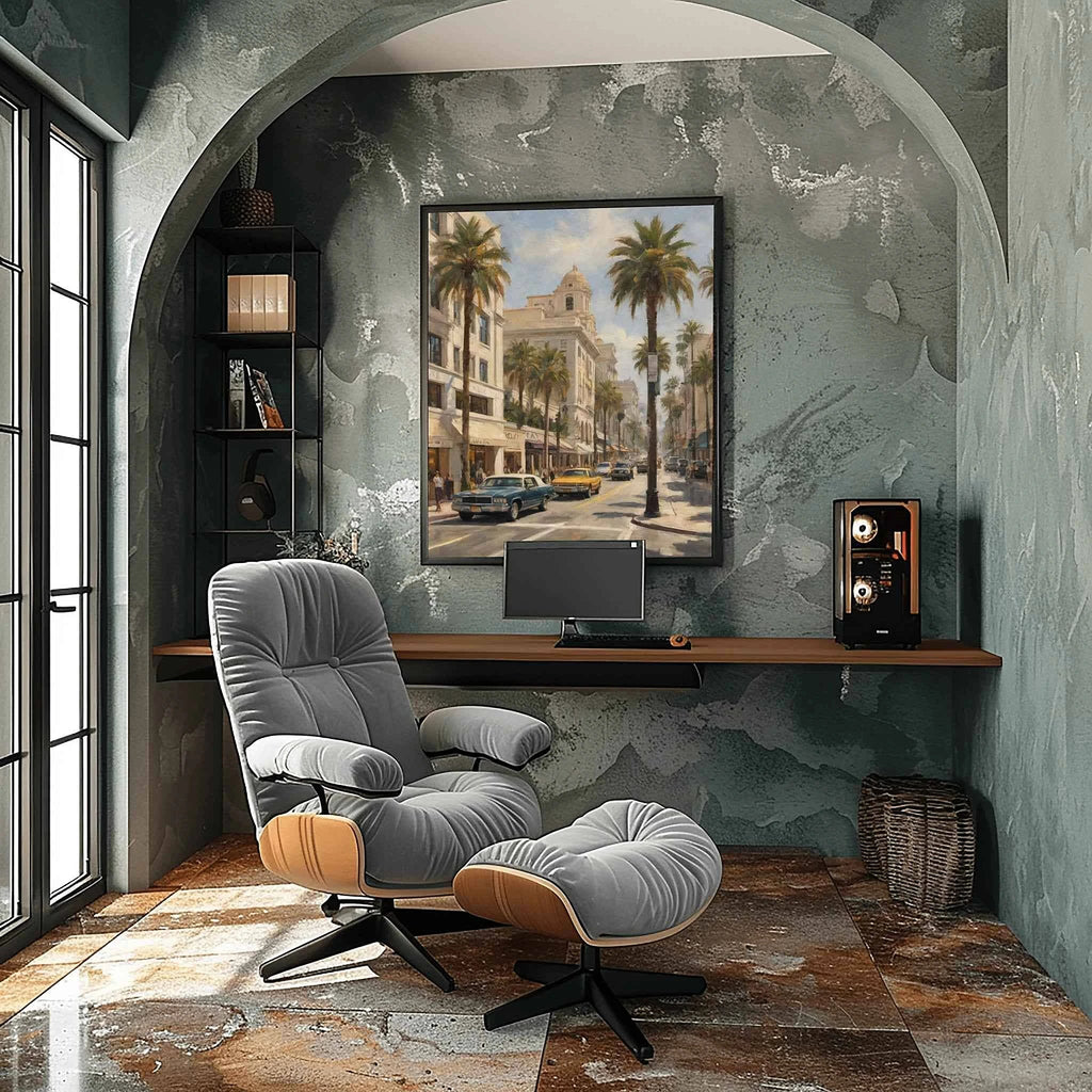 Rodeo Drive Glamour: Iconic Beverly Hills & Palm Trees Oil Painting