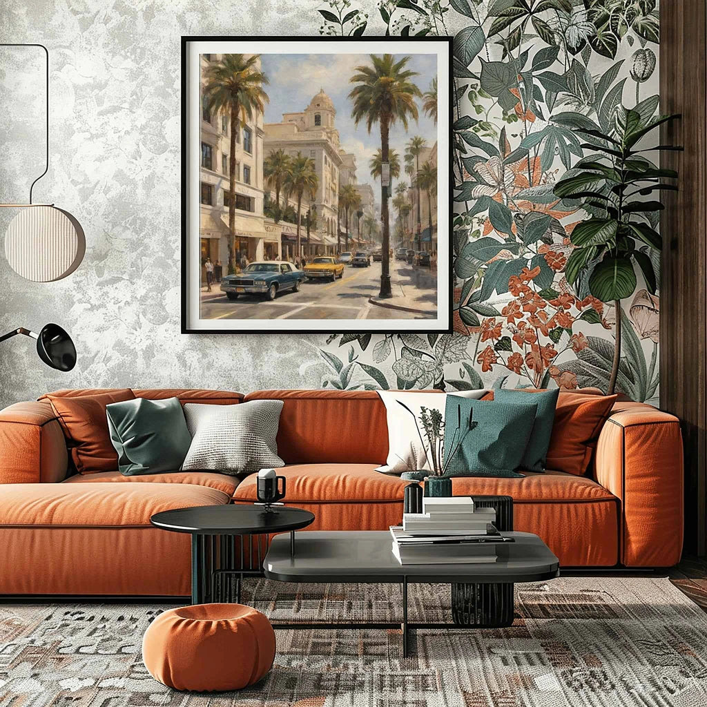 Rodeo Drive Glamour: Iconic Beverly Hills & Palm Trees Oil Painting
