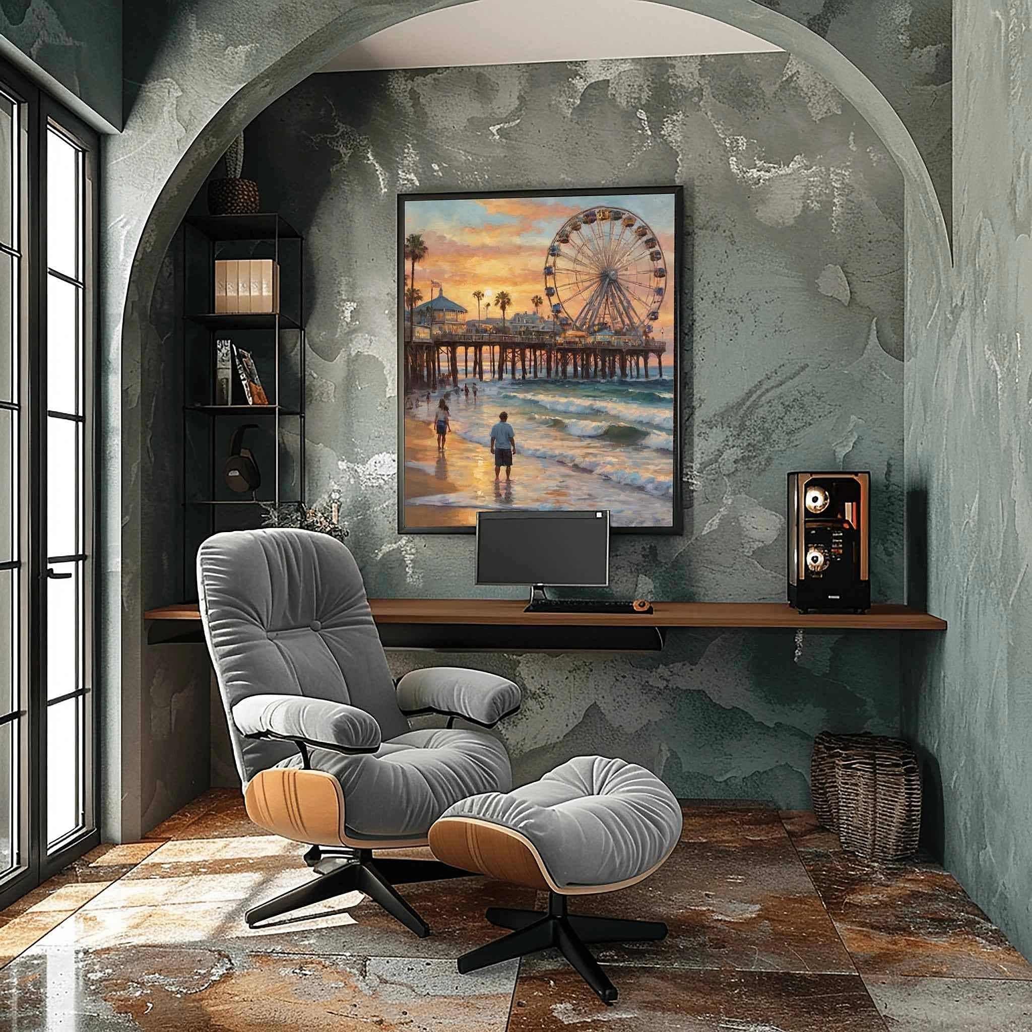 Santa Monica Sunset: Iconic Ferris Wheel & California Beach Pier Oil Painting