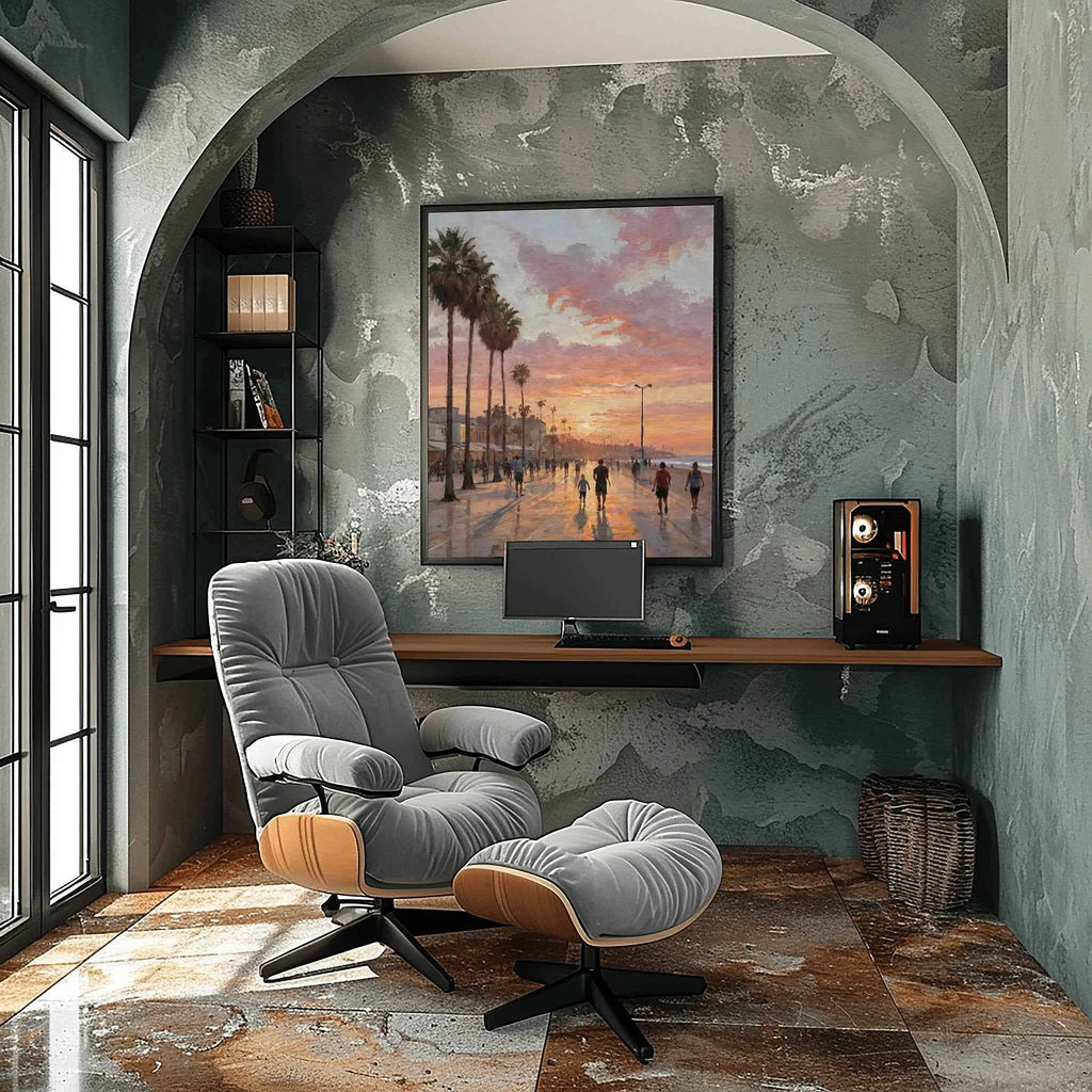 Venice Beach Sunset: Iconic California Boardwalk & Palm Trees Oil Painting