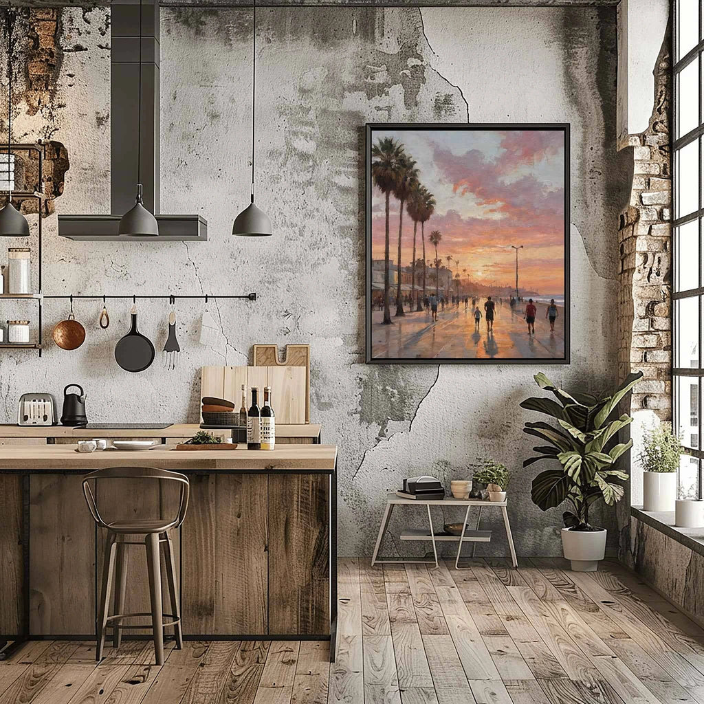 Venice Beach Sunset: Iconic California Boardwalk & Palm Trees Oil Painting