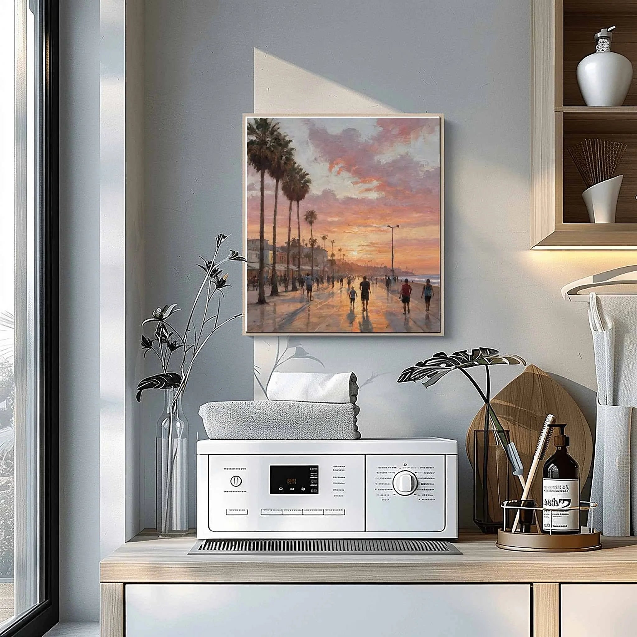 Venice Beach Sunset: Iconic California Boardwalk & Palm Trees Oil Painting