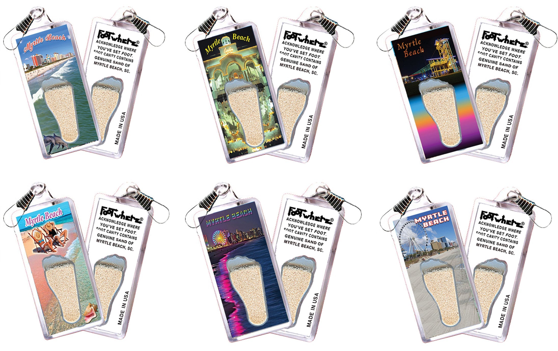 Myrtle Beach FootWhere® Souvenir Zipper-Pull. 72 pieces/6 assorted styles.