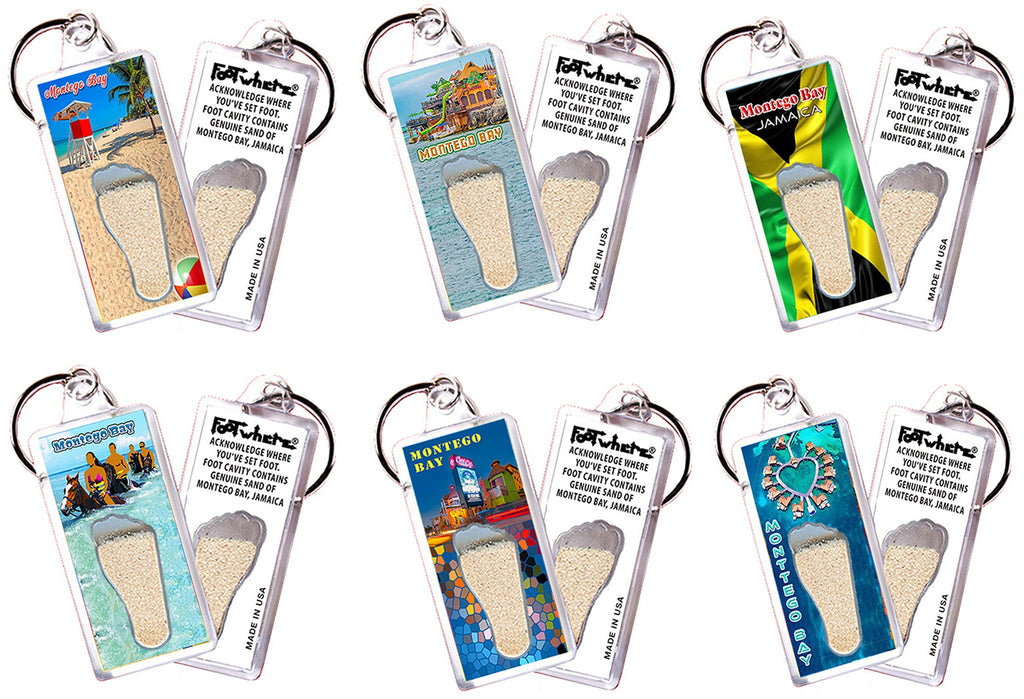 Montego Bay  FootWhere® Souvenir Keychain. 72 pieces/6 assorted styles.