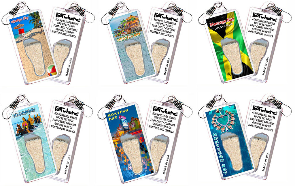 Montego Bay  FootWhere® Souvenir Zipper-Pull. 72 pieces/6 assorted styles.