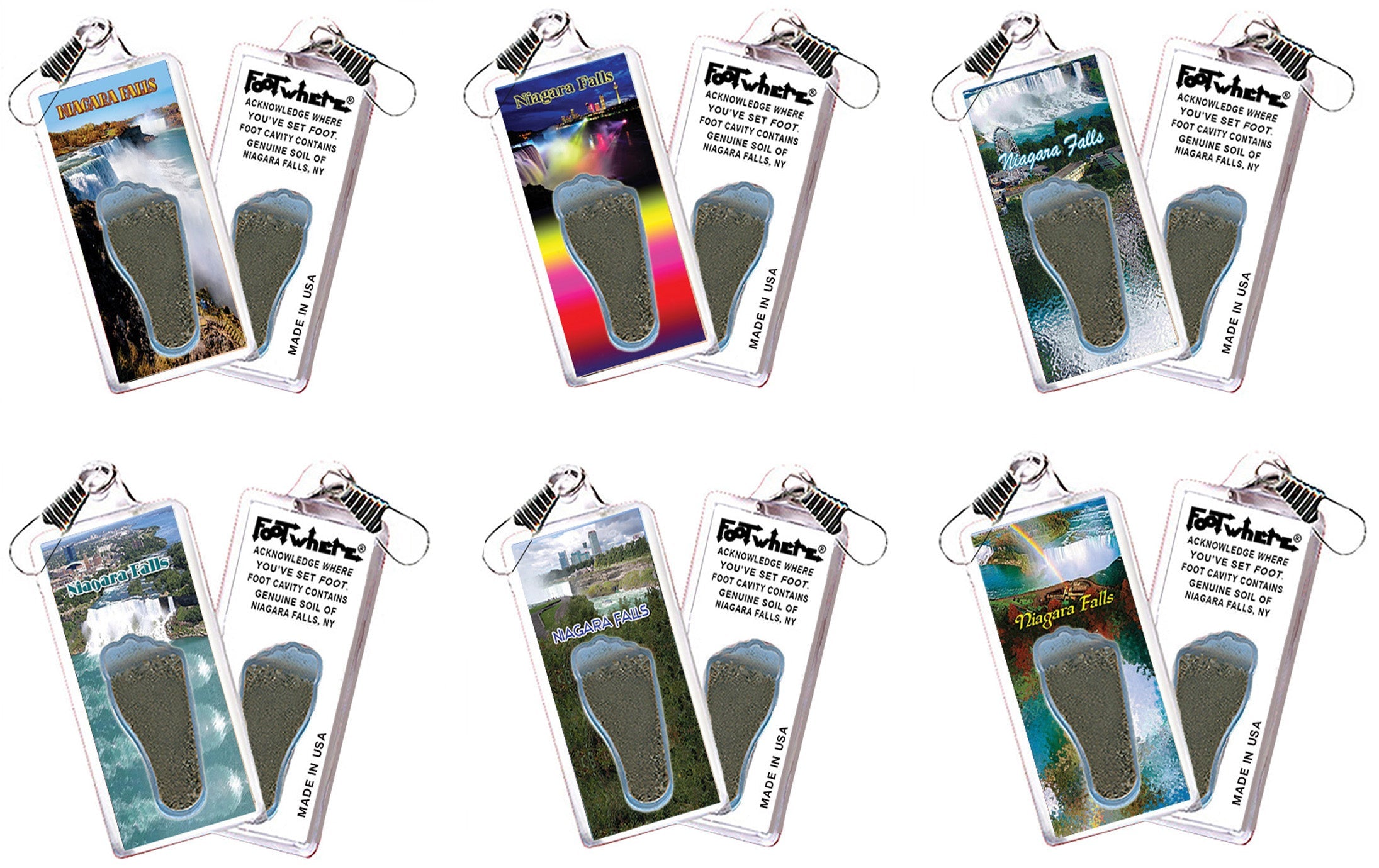 Niagara Falls FootWhere® Souvenir Zipper-Pull. 72 pieces/ 6 assorted styles.