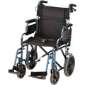 NOVA Lightweight Transport Wheelchair, 12" Rear Wheels, Removable Flip-Up Arms, Anti-Tippers Included, Blue