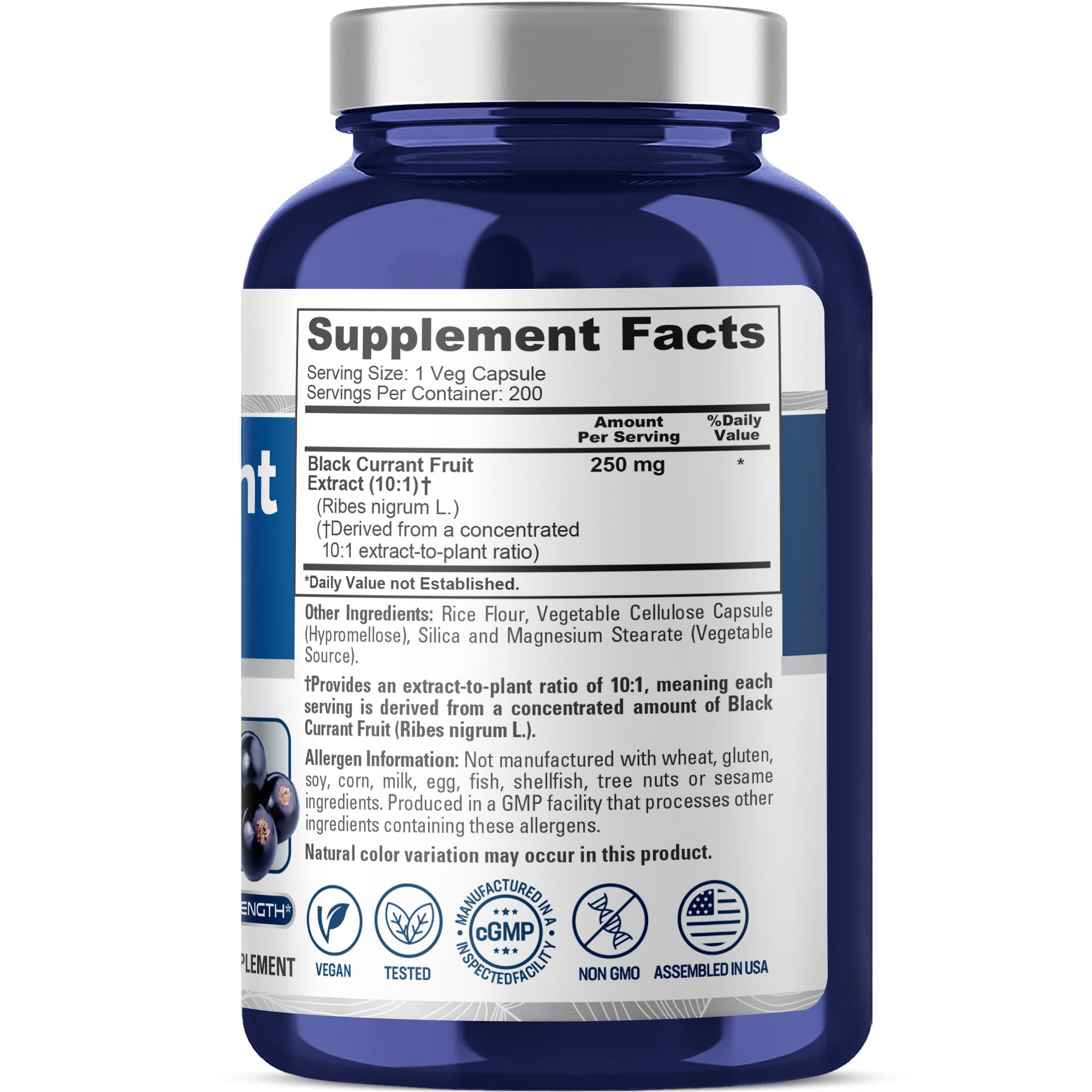 NusaPure Black Currant 10:1 Extract, 250 mg, per Veg Caps 200 Vegan, Non-GMO