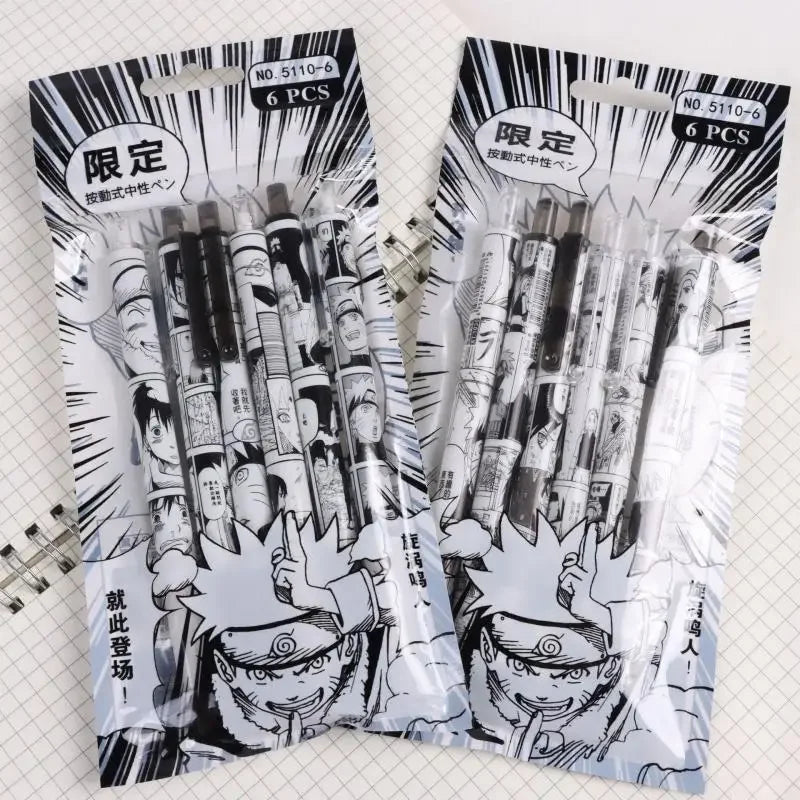 Naruto 6 PCS Set Gel Pen, Anime 0.5 Black Ink Signature Pen School Writing And Office Supplies Stationery Gift