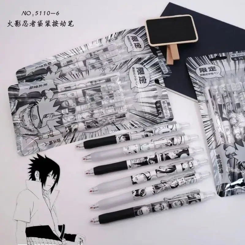 Naruto 6 PCS Set Gel Pen, Anime 0.5 Black Ink Signature Pen School Writing And Office Supplies Stationery Gift