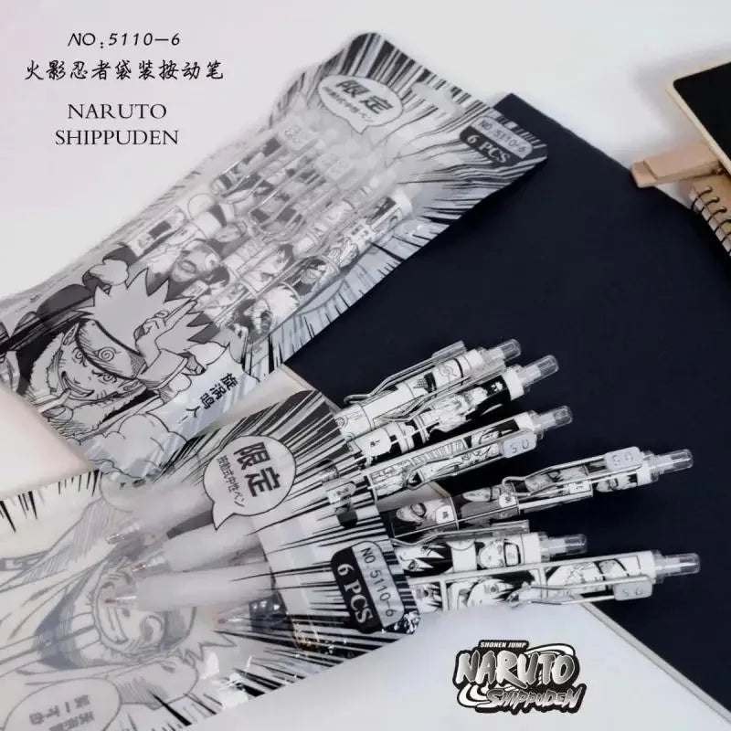 Naruto 6 PCS Set Gel Pen, Anime 0.5 Black Ink Signature Pen School Writing And Office Supplies Stationery Gift