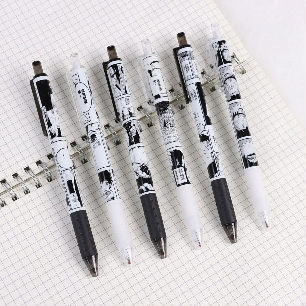 Naruto 6 PCS Set Gel Pen, Anime 0.5 Black Ink Signature Pen School Writing And Office Supplies Stationery Gift