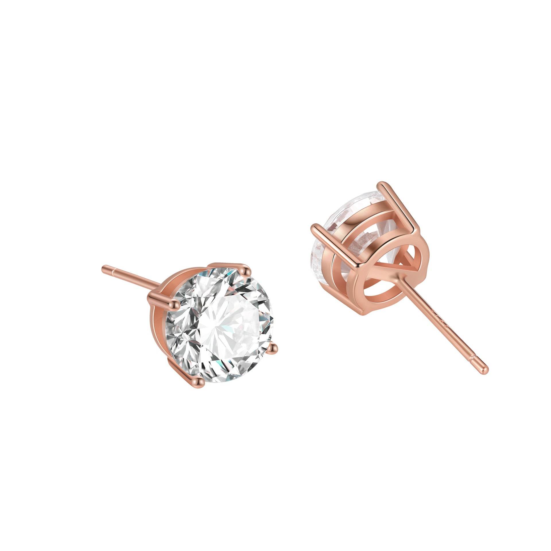 S925 Dazzling Classic 4-Prong CZ Stud Earrings, 2-8mm Round Cubic Zirconia Sterling Silver Earrings, 4 Color Options, Unisex Men Women Daily