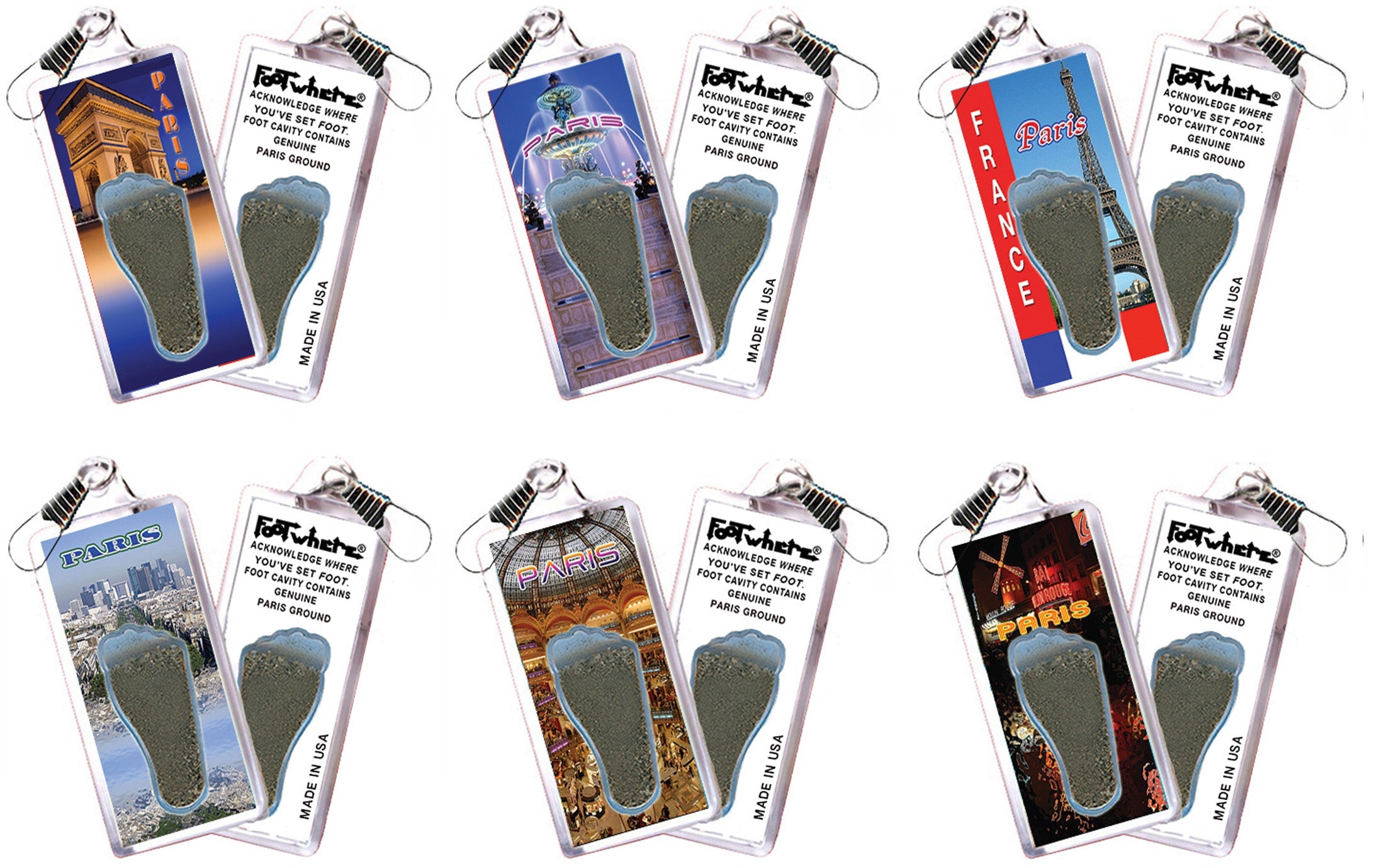 Paris FootWhere® Souvenir Zipper-Pull. 72 pieces/ 6 assorted styles.
