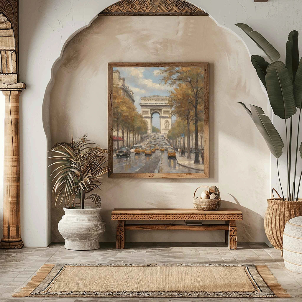 Autumn in Paris: Arc de Triomphe & Champs-Élysées Oil Painting Canvas Art
