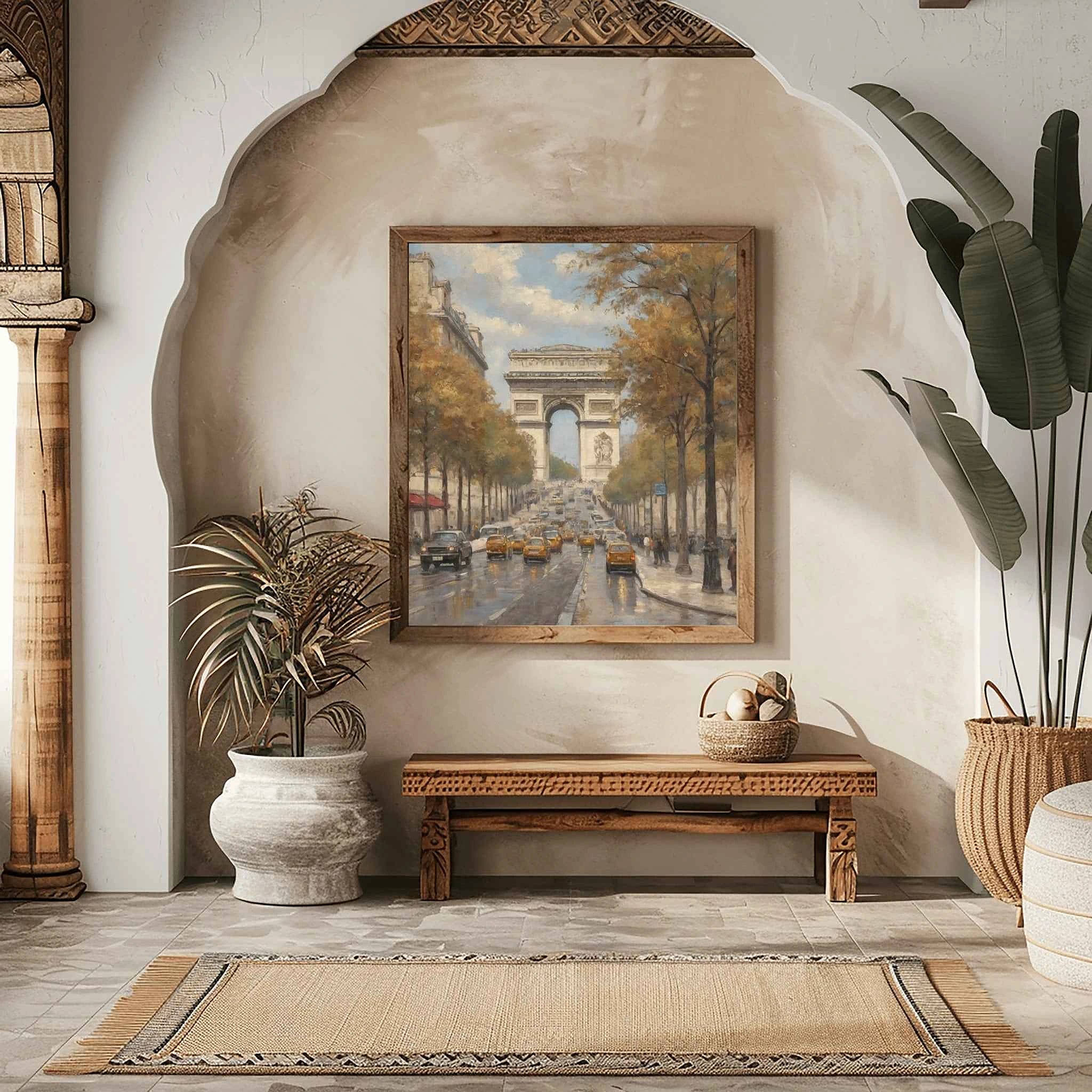 Autumn in Paris: Arc de Triomphe & Champs-Élysées Oil Painting Canvas Art