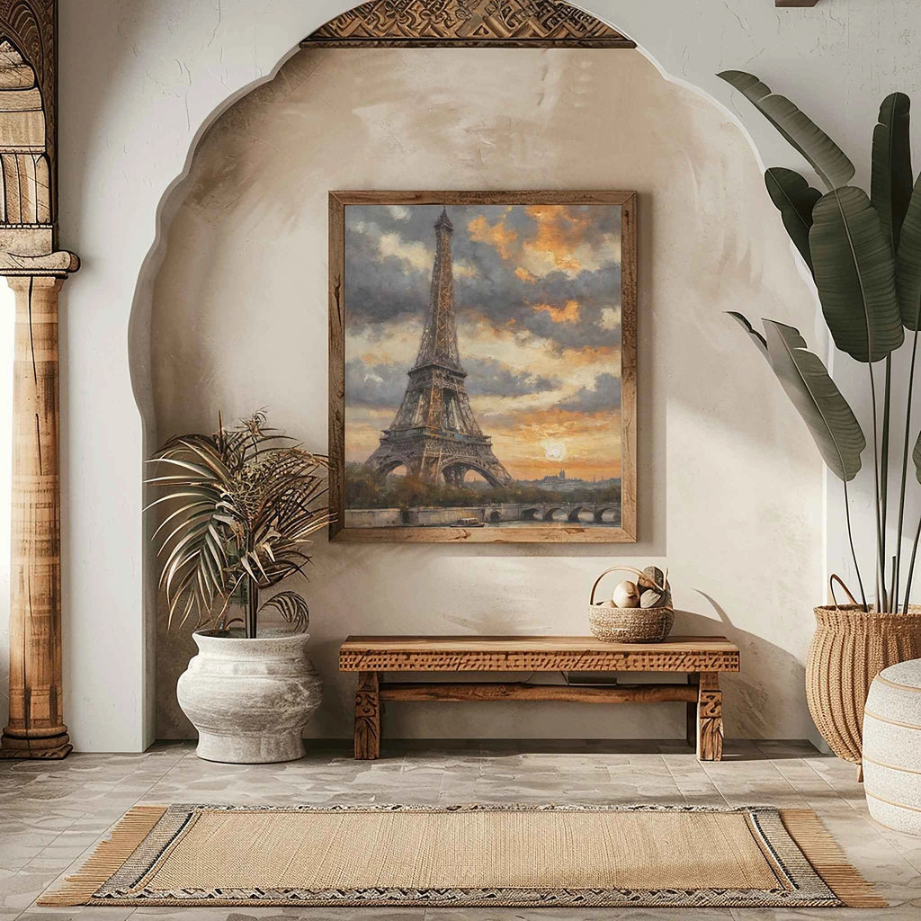 Parisian Sunset: Iconic Eiffel Tower & Seine River Twilight Oil Painting