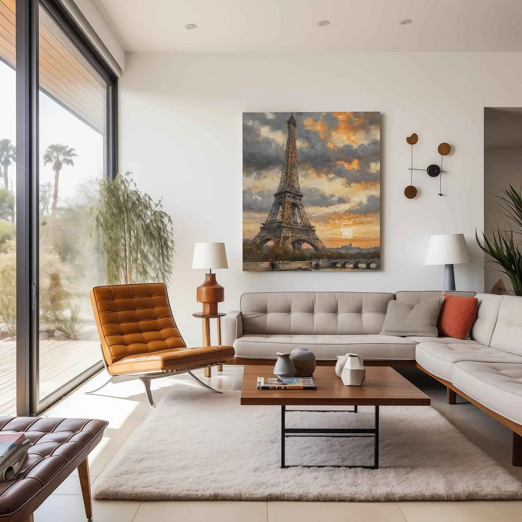 Parisian Sunset: Iconic Eiffel Tower & Seine River Twilight Oil Painting