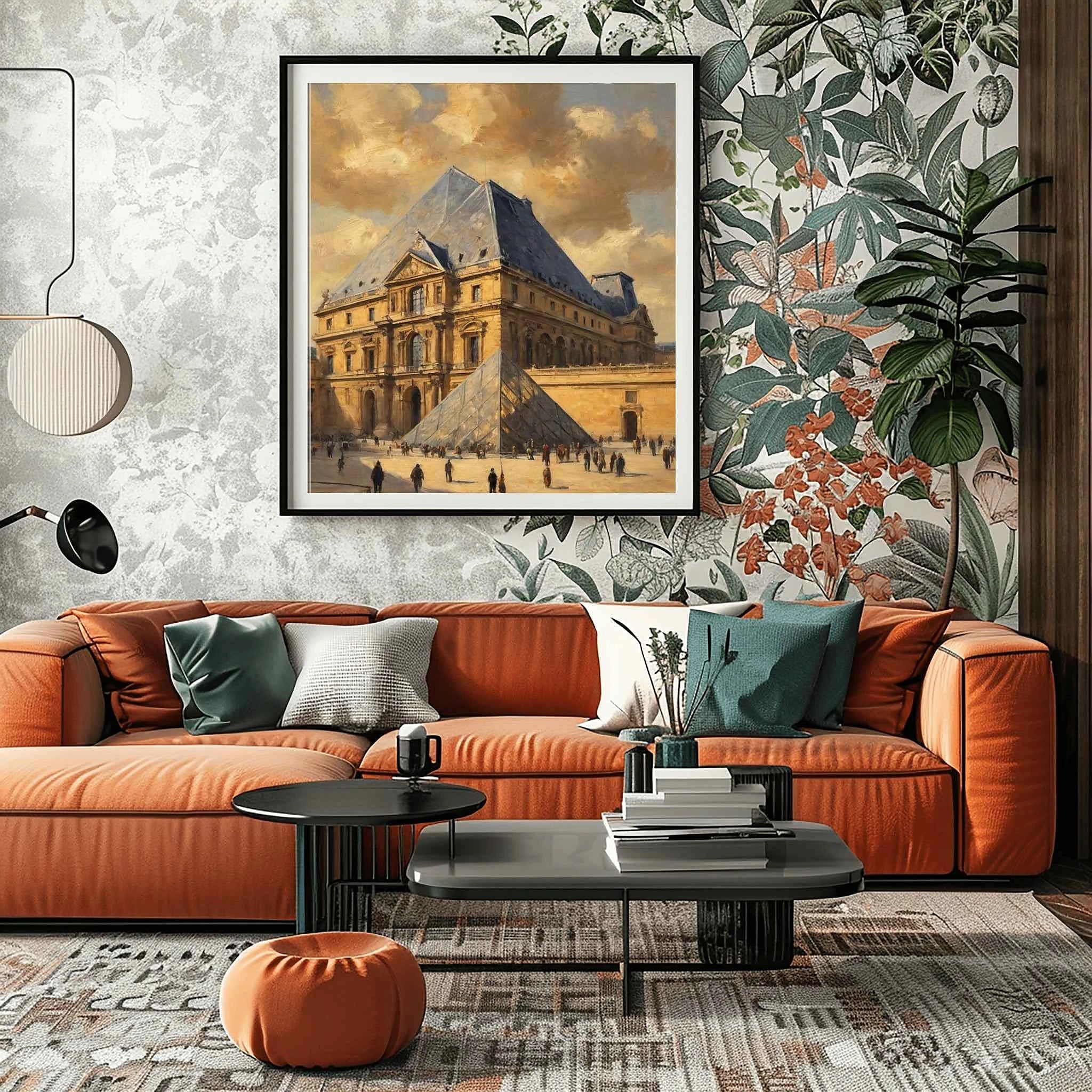 Louvre Heritage: Modern Pyramid & Classic French Palace Architecture Oil Painting