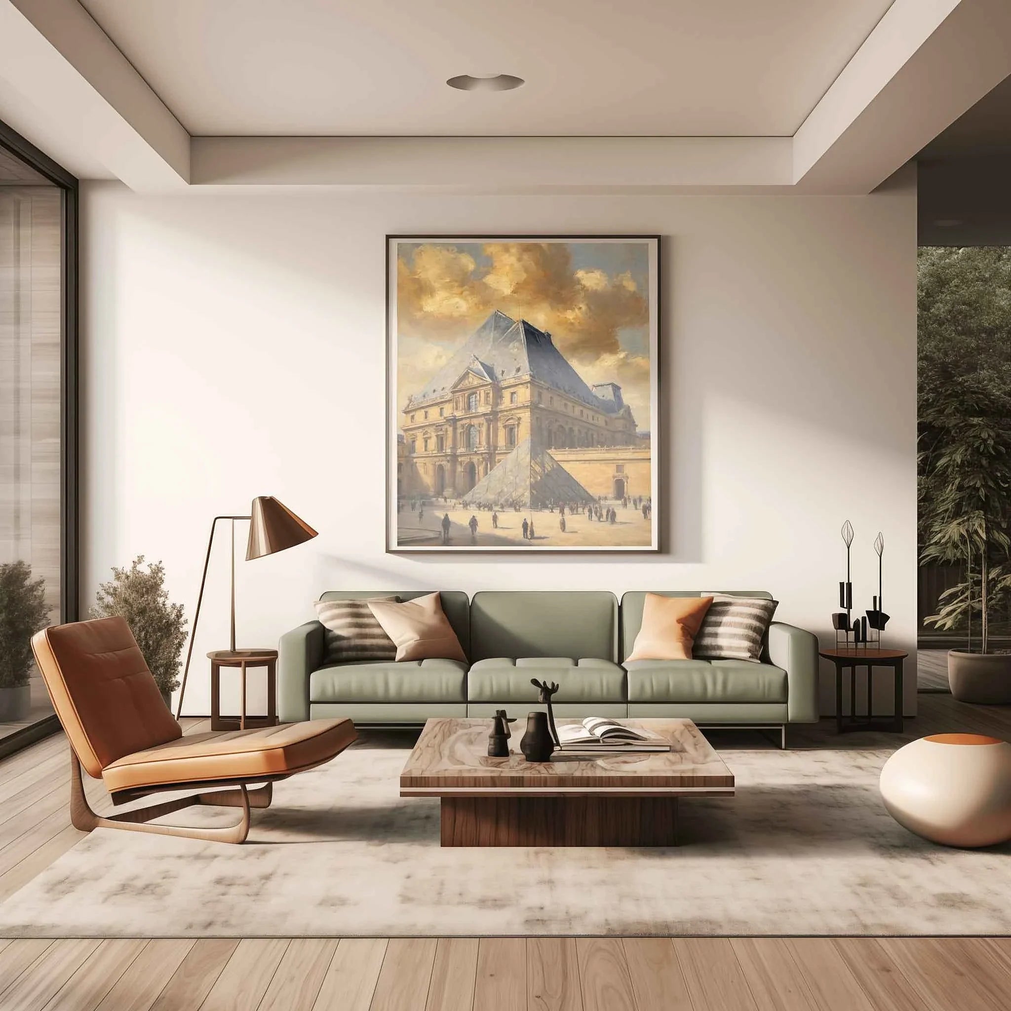 Louvre Heritage: Modern Pyramid & Classic French Palace Architecture Oil Painting