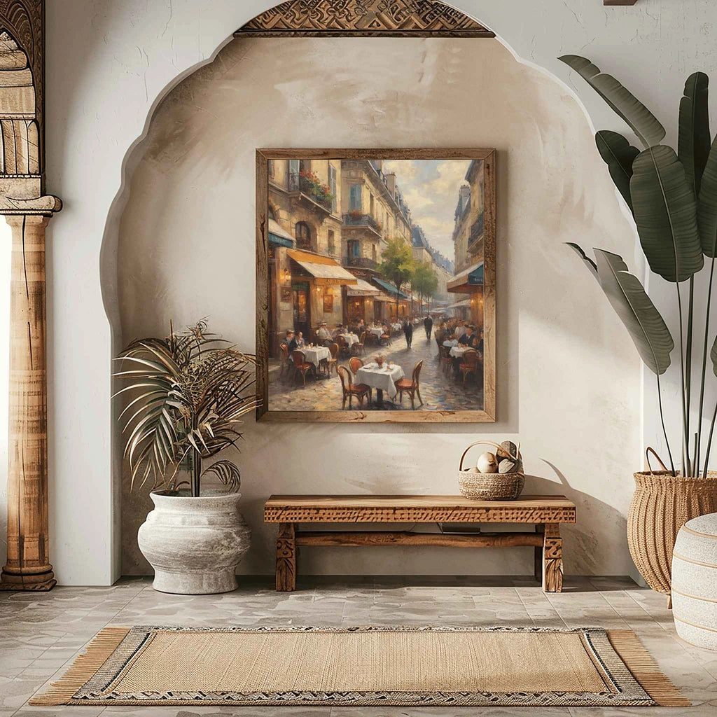 Parisian Sidewalk Cafe: Romantic Street Scene & French Lifestyle Oil Painting