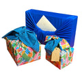 Set of 3 (S, L, XL) Reusable Cloth Furoshiki Gift Wrap | Holiday Shapes & Deep Blue