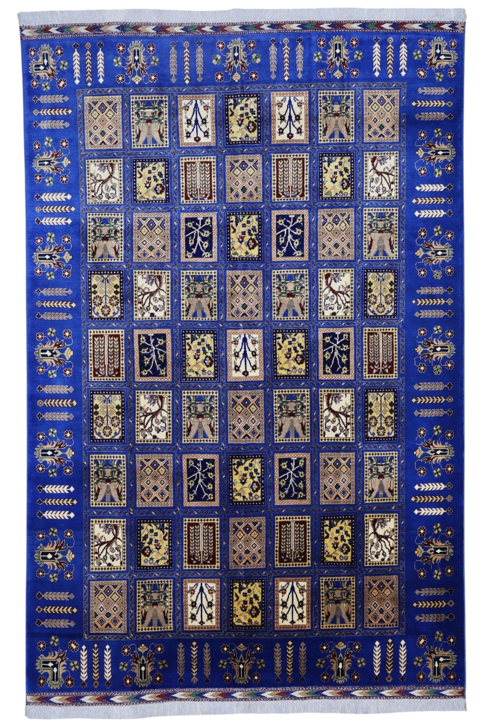 Hand-Knotted Bakhtiari Afghan Wool Area Rug – 6'7" x 9'9" | Blue, Durable, Timeless Design
