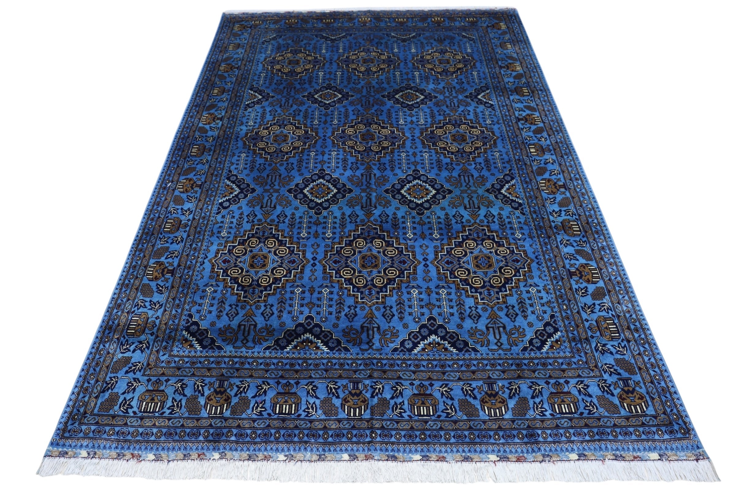 Hand-Knotted Afghani Zerkhaki Wool Rug – 6’7″ x 9’3″