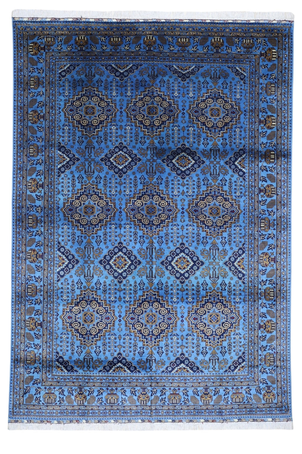 Hand-Knotted Afghani Zerkhaki Wool Rug – 6’7″ x 9’3″