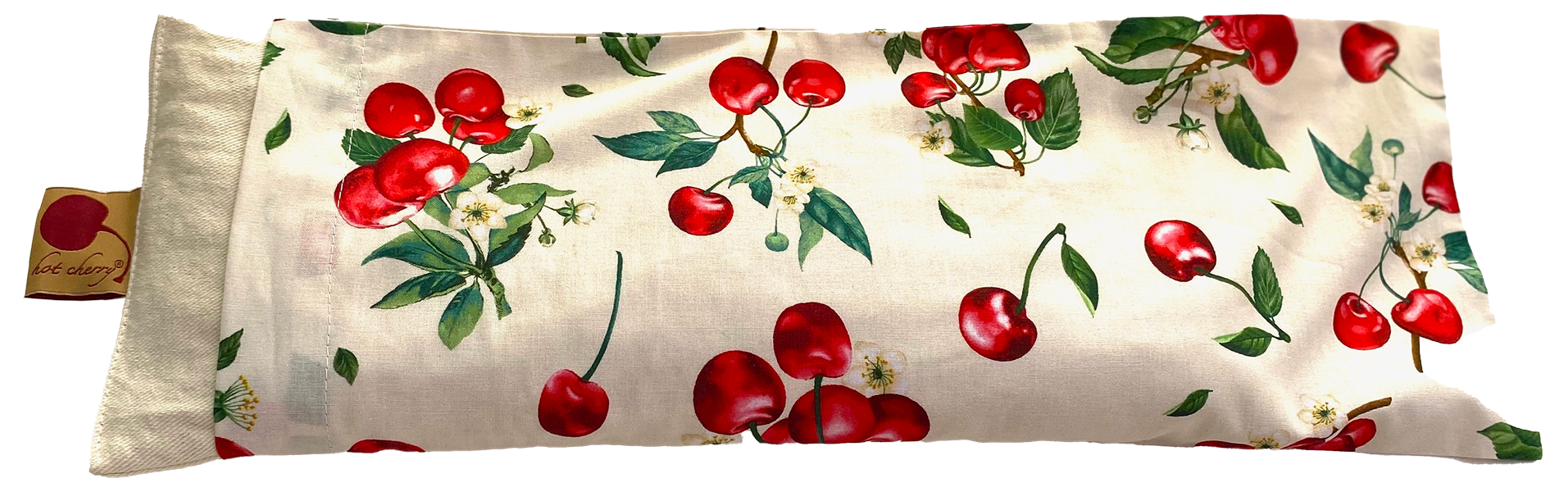 Hot Cherry Rectangular/Cervical Neck Pillow in Unbleached, Pre-washed, Natura Denim with Cherry Print Pillowcase