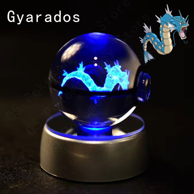 Pokemon 3D Crystal Pokeball with LED Light Base, Kids Anime Toy Gifts 2 in