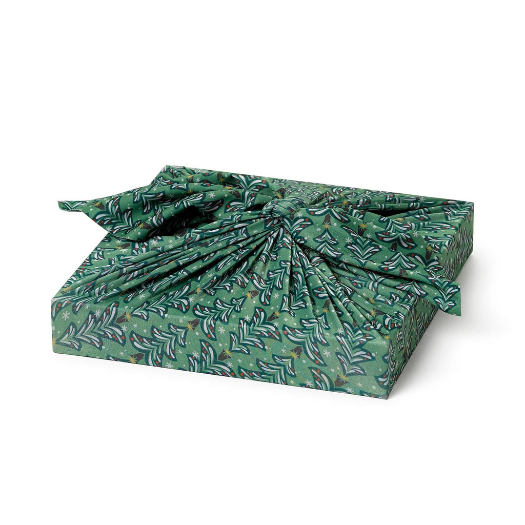 Set of 3 (S, L, XL) Reusable Cloth Furoshiki Gift Wrap | Christmas Trees & White