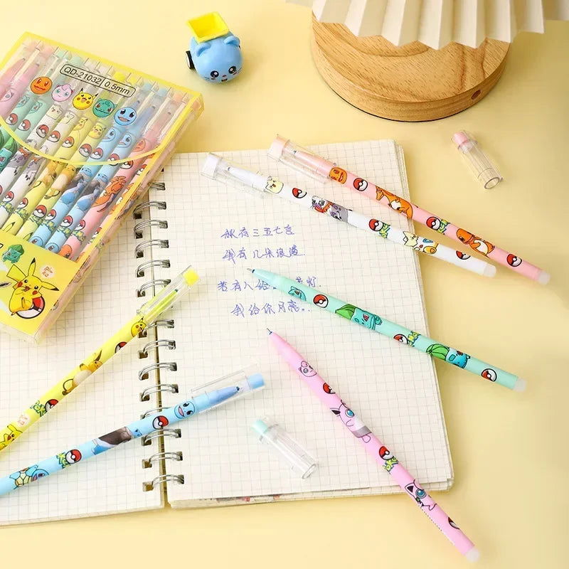 Radom 1 PCS, 6 PCS, or 12 PCS Pokemon Gel Pen Set, Anime Pikachu Erasable Writing Signature Pen, School Student Learning Supplies Stationery for Children