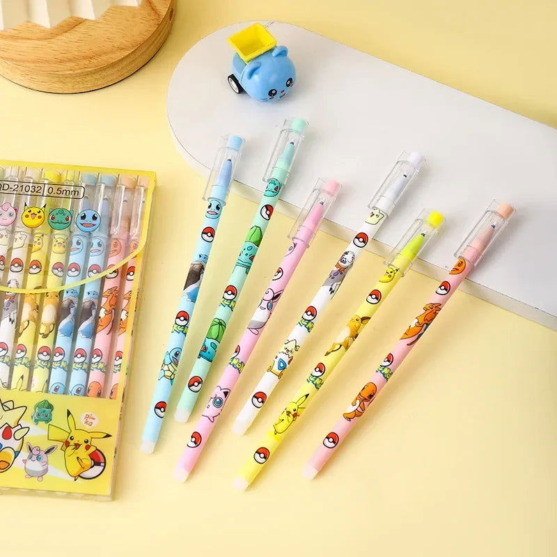 Radom 1 PCS, 6 PCS, or 12 PCS Pokemon Gel Pen Set, Anime Pikachu Erasable Writing Signature Pen, School Student Learning Supplies Stationery for Children