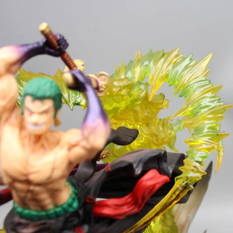 Roronoa Zoro Santoryu Style Armament Haki LED Anime Figurine, One Piece Figurines PVC Statue Collectible 30cm