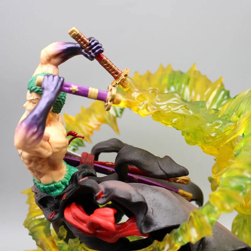 Roronoa Zoro Santoryu Style Armament Haki LED Anime Figurine, One Piece Figurines PVC Statue Collectible 30cm