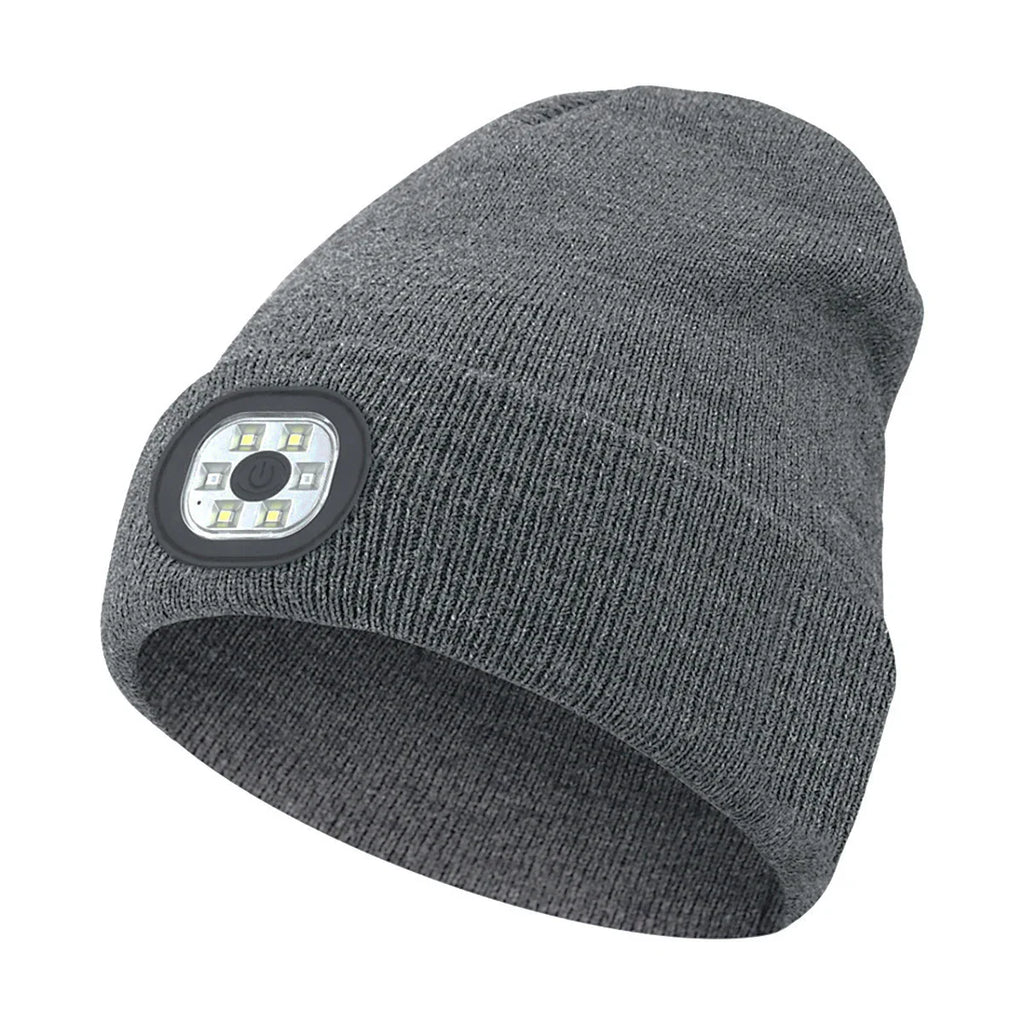 LED Beanie with The Light Unisex USB Rechargeable Headlamp Winter Knitted Cap Gifts For Men Dad Father USB Rechargeable Caps